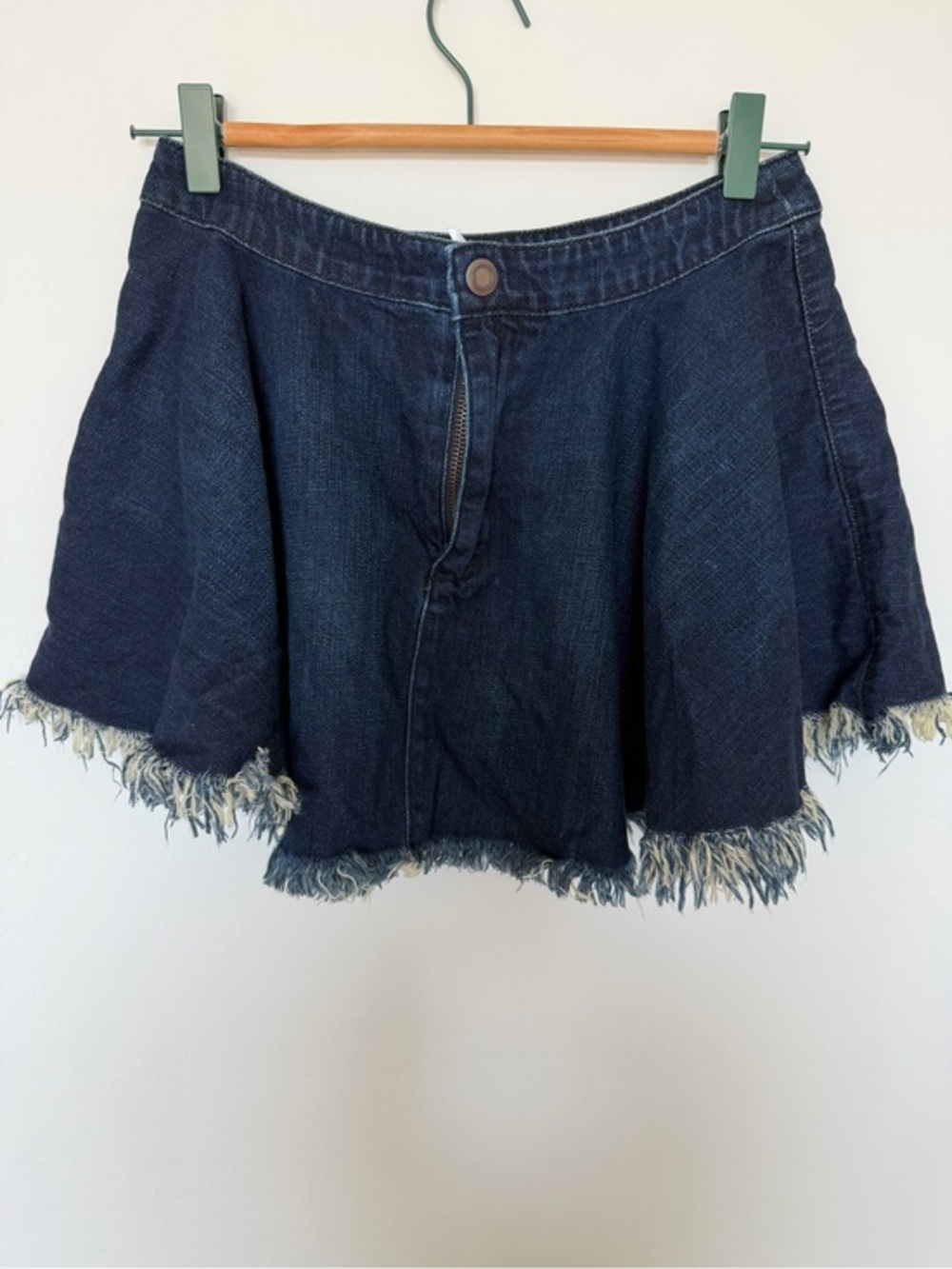Free People Denim Frayed Hem Mini Skirt - Dark Blue
